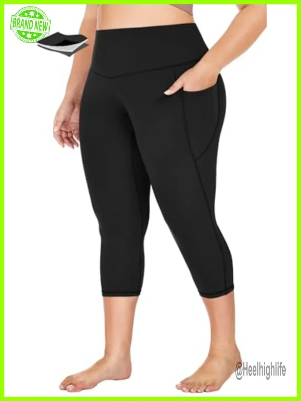 Plus Size Capri Leggings with Pockets High Waisted Tummy Control Yoga Pants